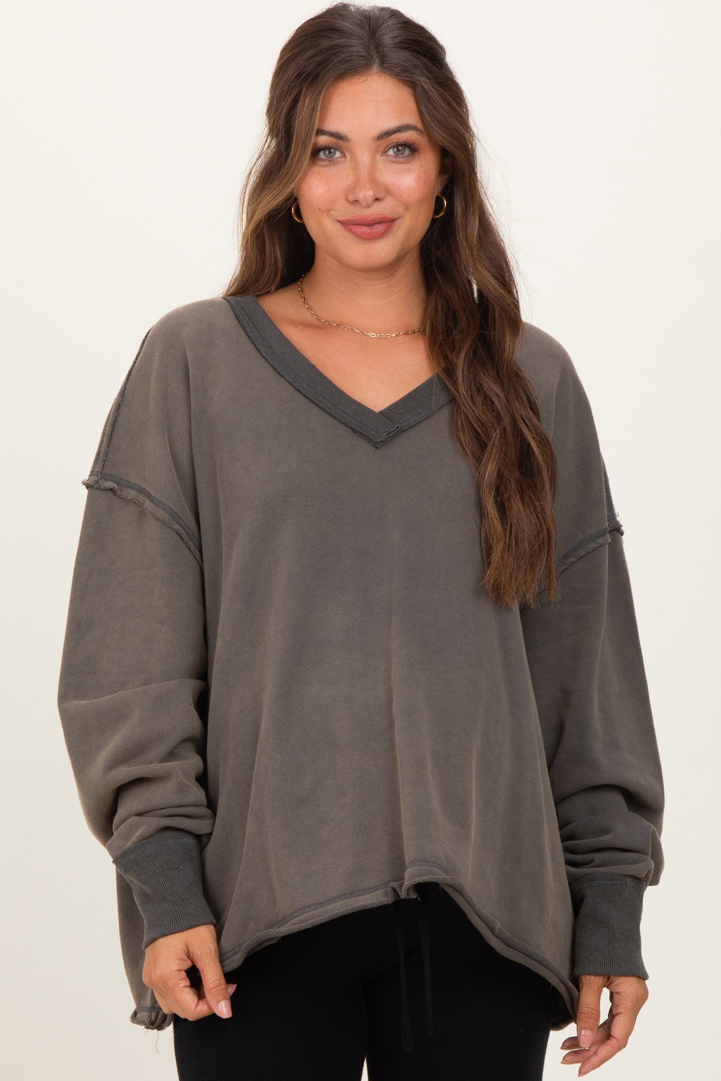 Charcoal Mineral Washed French Terry Oversized Maternity Sweatshirt