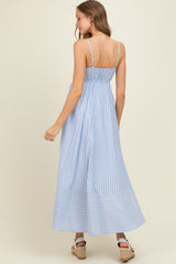 Light Blue Spaghetti Strap Stripe Maternity Maxi Dress