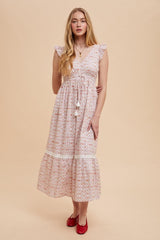 Red Roses Cotton Floral Maxi Dress