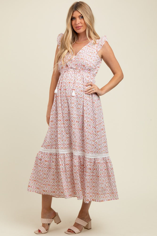 Red Roses Cotton Floral Maternity Maxi Dress