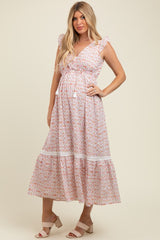 Red Roses Cotton Floral Maternity Maxi Dress