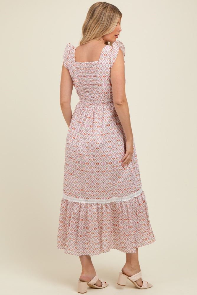 Red Roses Cotton Floral Maternity Maxi Dress