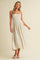Beige Linen Ribbon Pattern Embroidered Midi Dress
