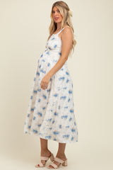 Blue Floral Lace Overlay Maternity Maxi Dress