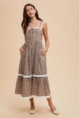 Mocha Mousse Lace Overlay Maxi Dress
