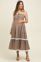 Mocha Mousse Lace Overlay Maternity Maxi Dress