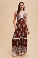 Brown Border Print Resort Maxi Dress