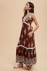 Brown Border Print Resort Maxi Dress