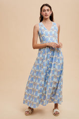 Light Blue Multi Cotton Patchwork Print Button Down Maxi