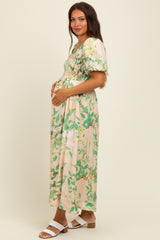 Green Print Puff Sleeve Square Neck Maternity Maxi Dress