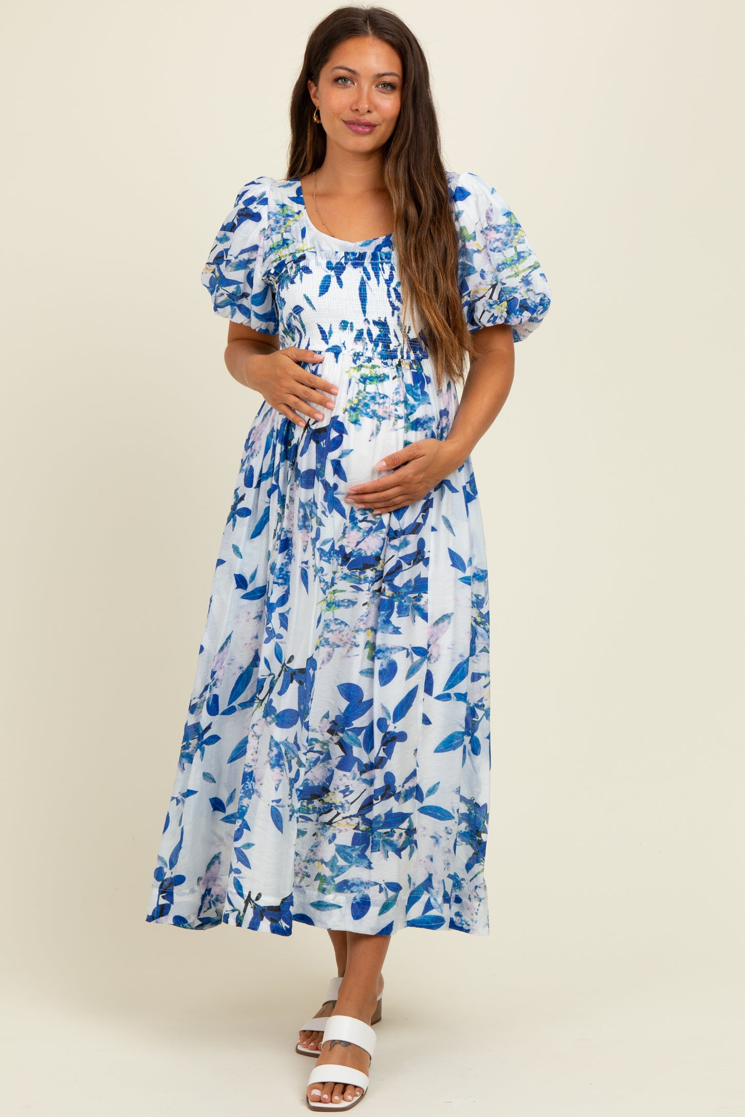 Royal Blue Print Puff Sleeve Square Neck Maternity Maxi Dress PinkBlush Royal Blue Print Puff Sleeve Square Neck Maternity Maxi Dress PinkBlush