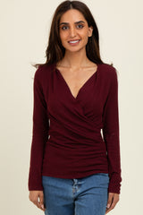 Burgundy Brushed Wrap Front Maternity Top