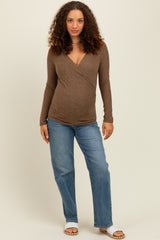 Camel Brushed Wrap Front Maternity Top