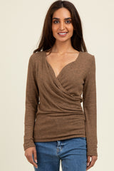 Camel Brushed Wrap Front Nursing Top