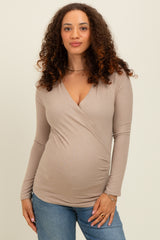 Beige Brushed Wrap Front Maternity Top