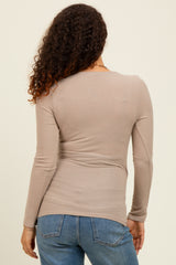 Beige Brushed Wrap Front Maternity Top