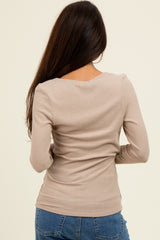 Beige Brushed Wrap Front Nursing Top