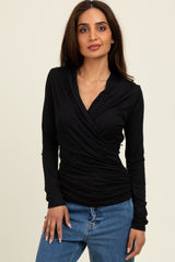 Black Long Sleeve Wrap Front Nursing Top