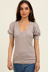 Mocha Textured Short Puff Sleeve Top