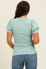 Sage Textured Short Puff Sleeve Maternity Top