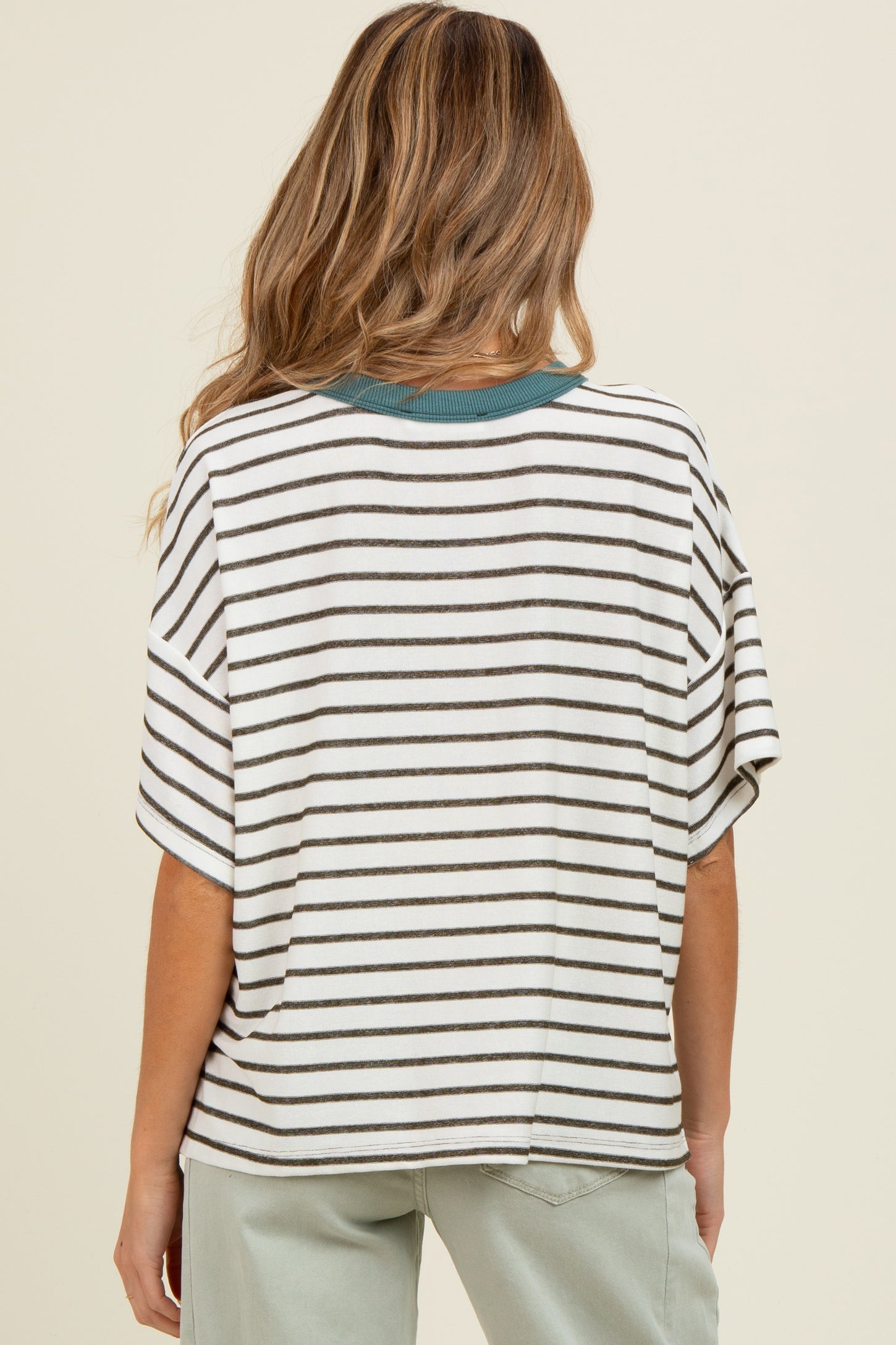 Olive Striped Relaxed Fit Pullover Maternity T-Shirts Top