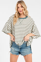 Olive Striped Relaxed Fit Pullover T-Shirts Top