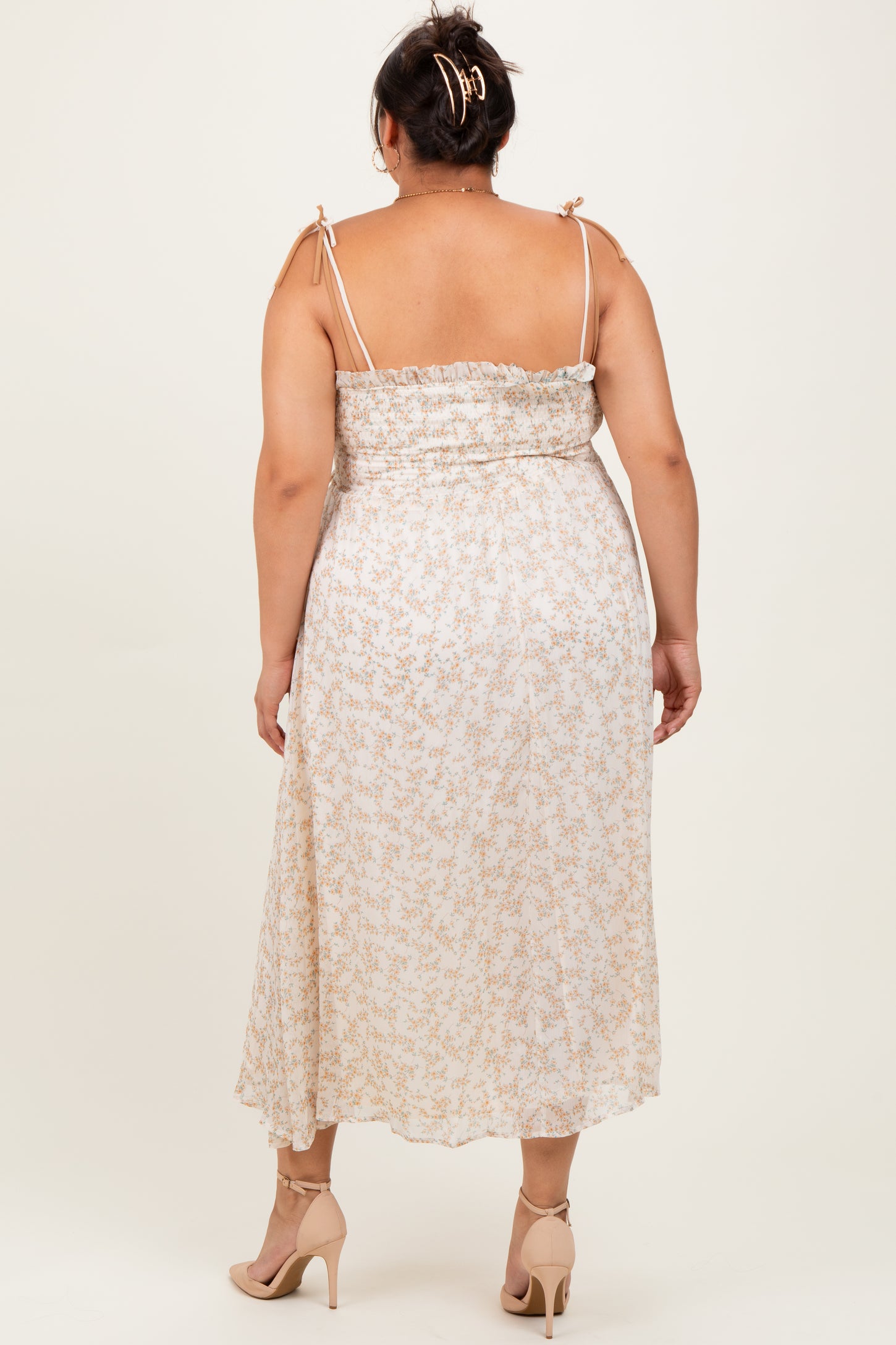 Yellow Plus Garden Floral Printed Smocking Maxi Dress