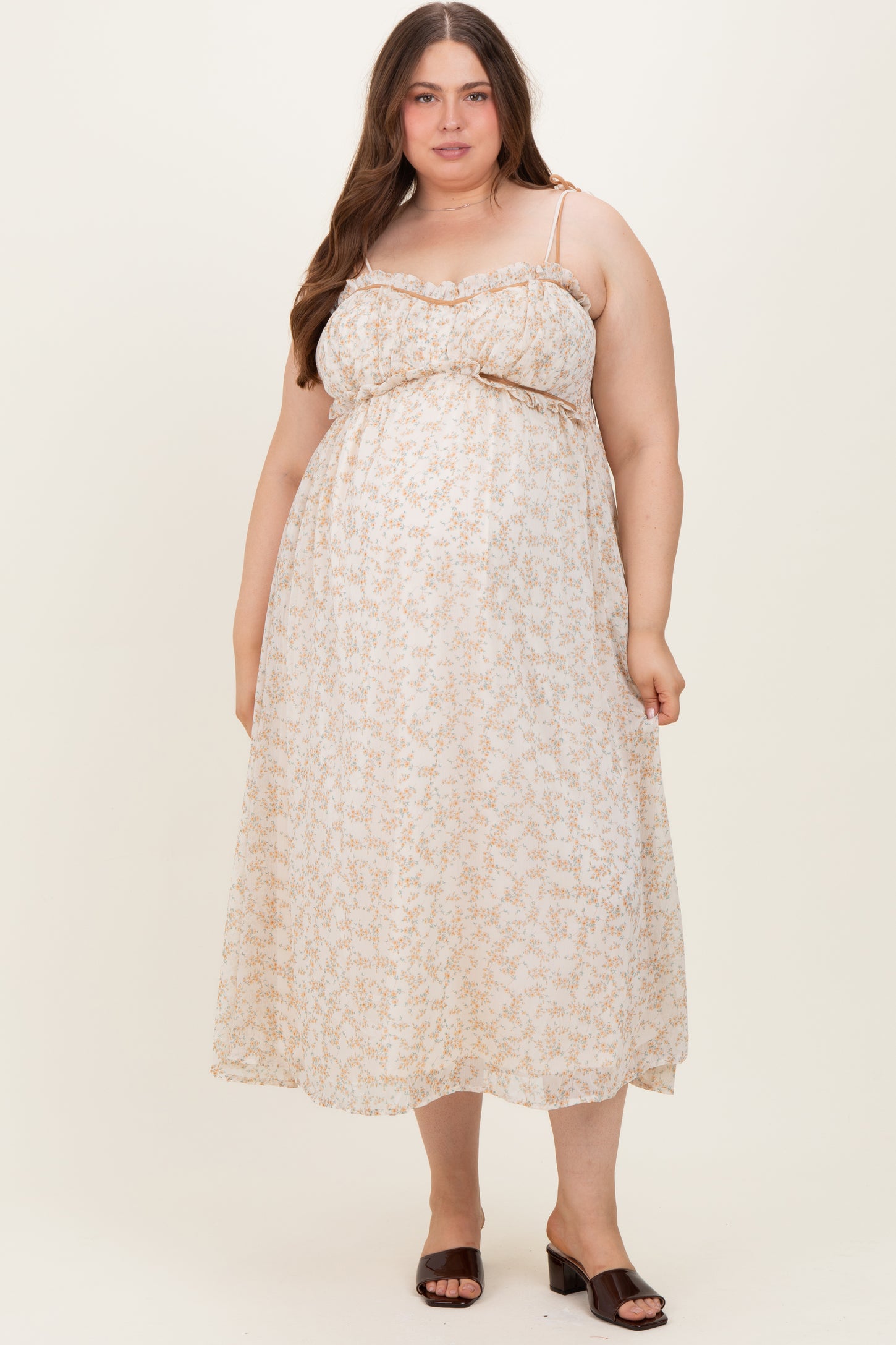 Yellow Plus Garden Floral Printed Smocking Maternity Maxi Dress