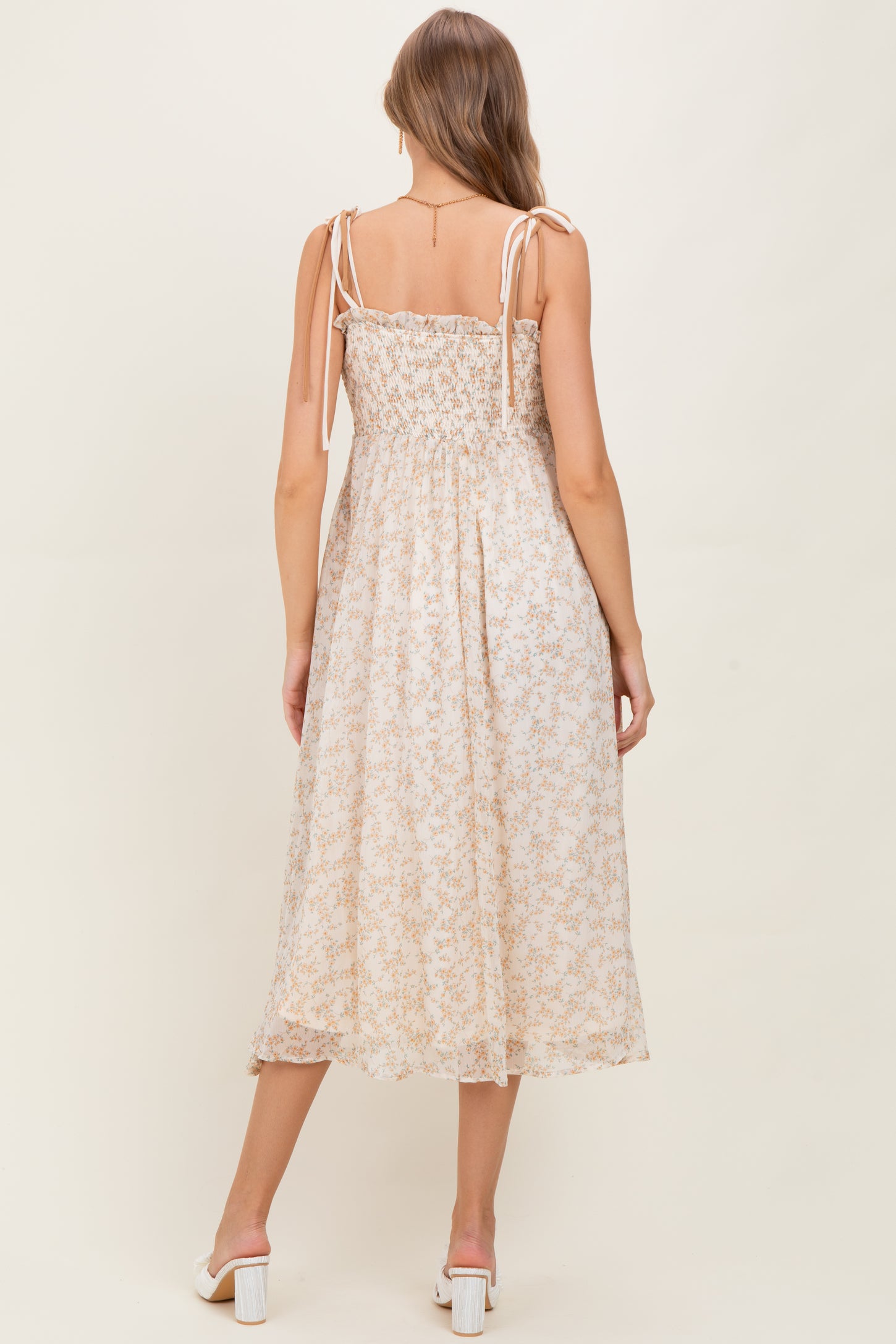 Yellow Garden Floral Printed Smocking Maternity Maxi Dress