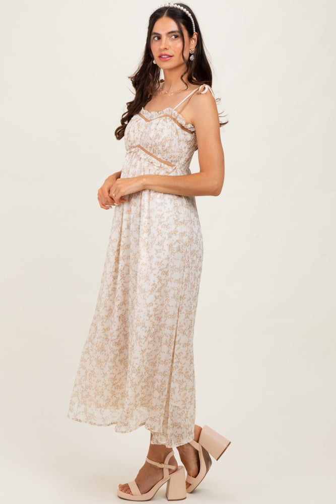 Yellow Garden Floral Printed Smocking Maxi Dress