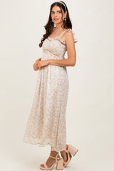 Yellow Garden Floral Printed Smocking Maxi Dress