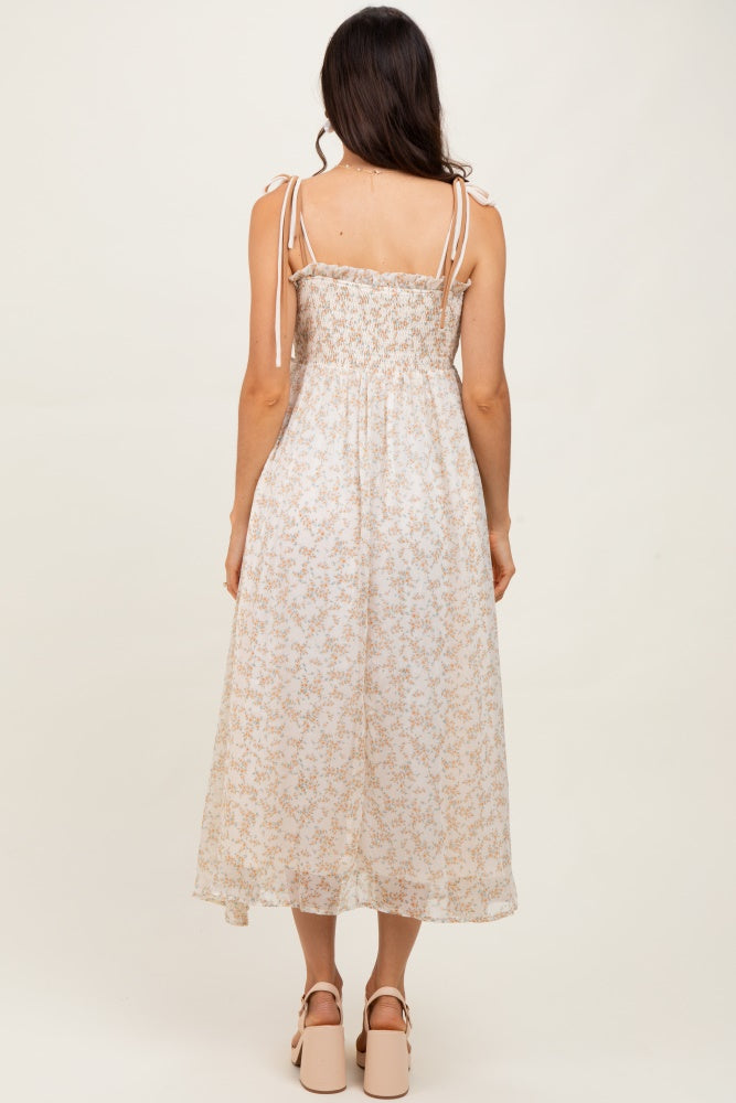 Yellow Garden Floral Printed Smocking Maxi Dress