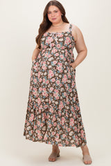 Mocha Pink Plus Textured Light Weight Straps Maternity Midi Dress