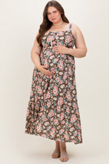 Mocha Pink Plus Textured Light Weight Straps Maternity Midi Dress