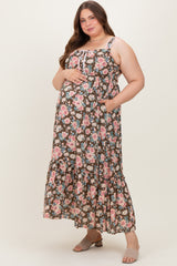 Mocha Pink Plus Textured Light Weight Straps Maternity Midi Dress