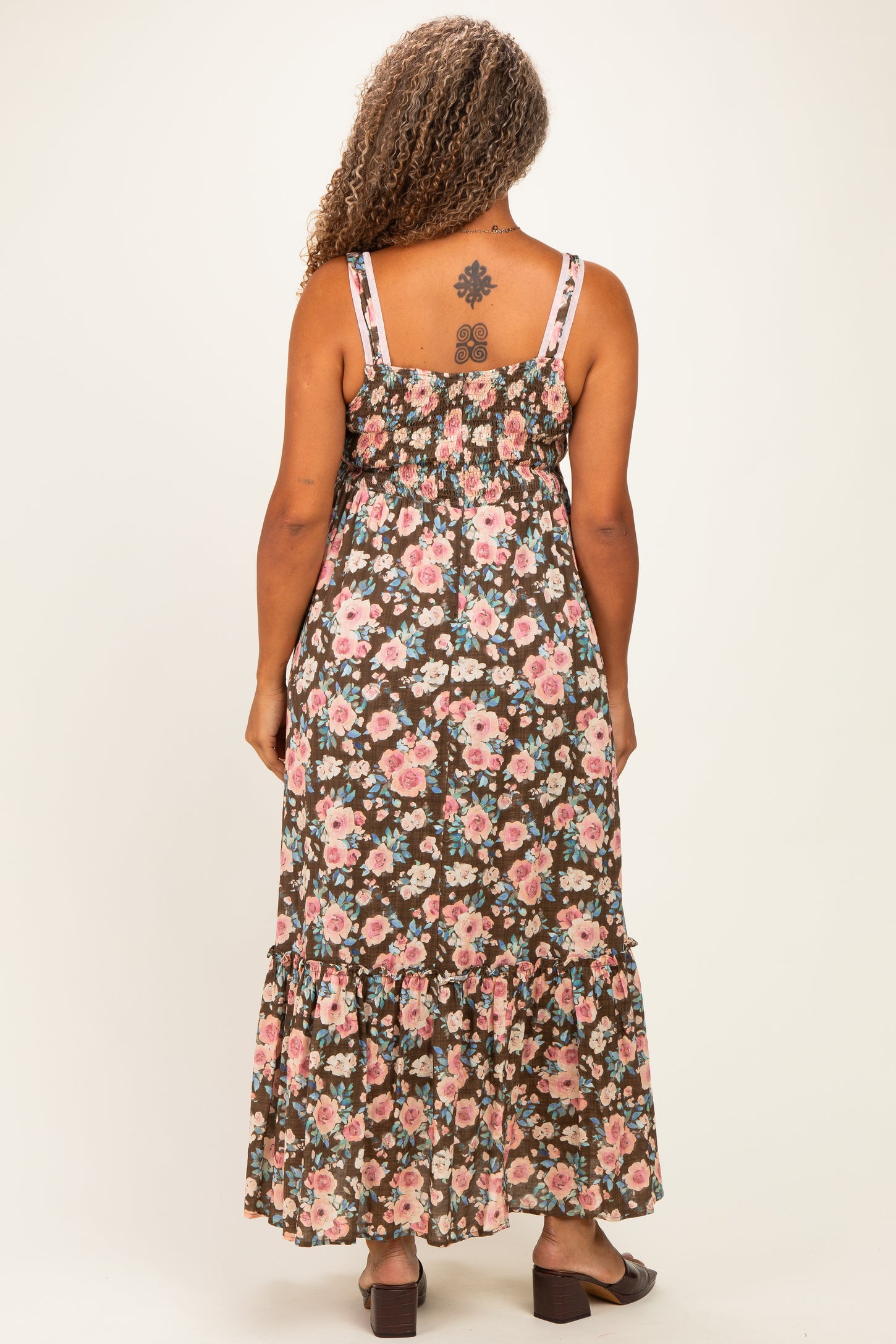 Mocha Pink Plus Textured Light Weight Straps Midi Dress