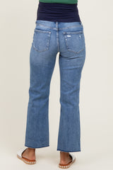 Blue High Rise Raw Hem Ankle Straight Maternity Jeans