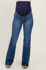 Blue High Rise Raw Hem Bootcut Maternity Jeans