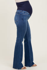 Blue High Rise Raw Hem Bootcut Maternity Jeans
