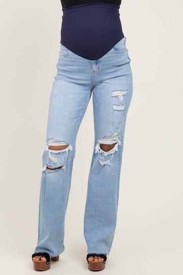 Light Blue 90'S Vintage Super High Rise Flare Maternity Jeans