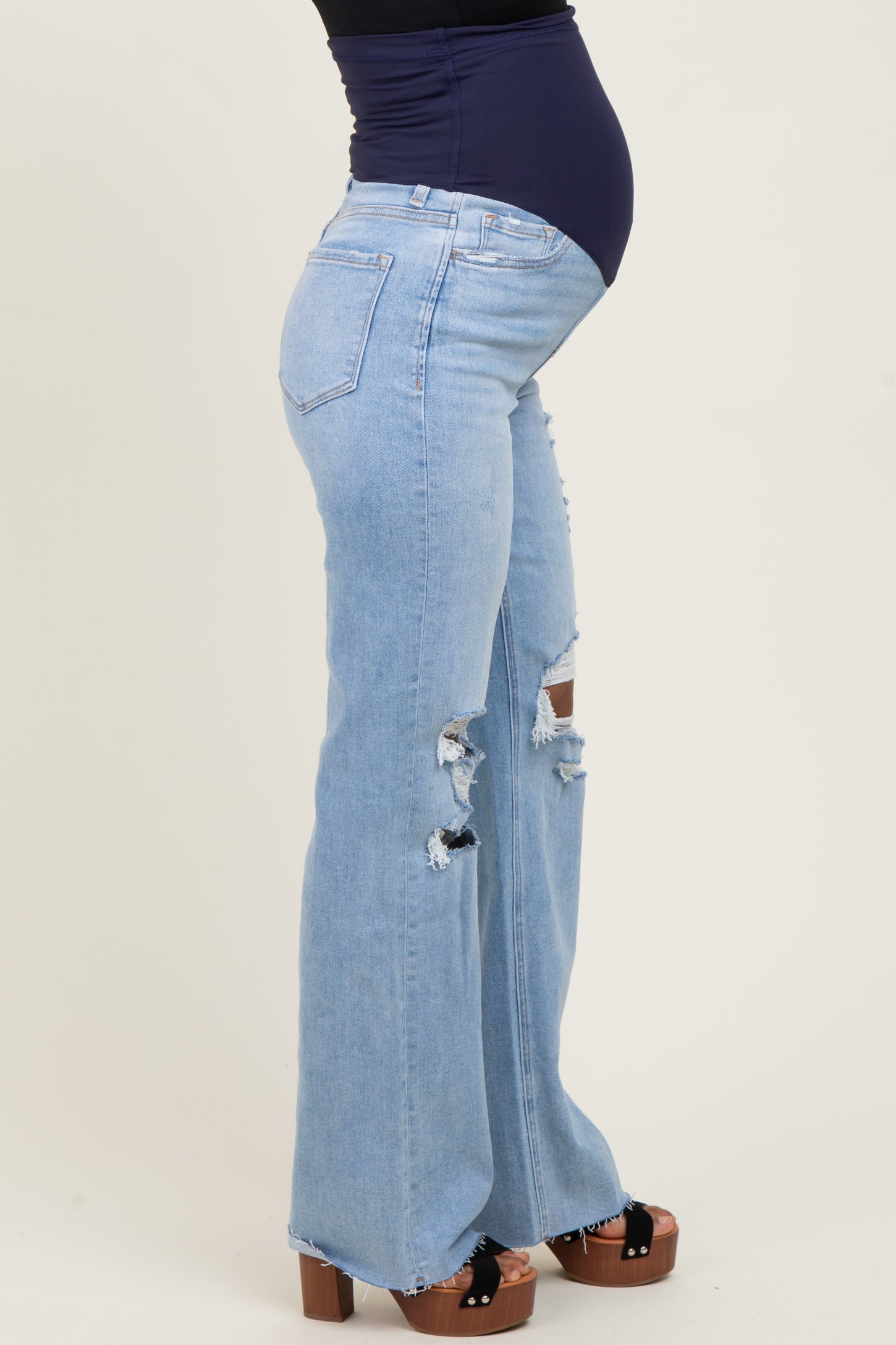 Light Blue 90'S Vintage Super High Rise Flare Maternity Jeans