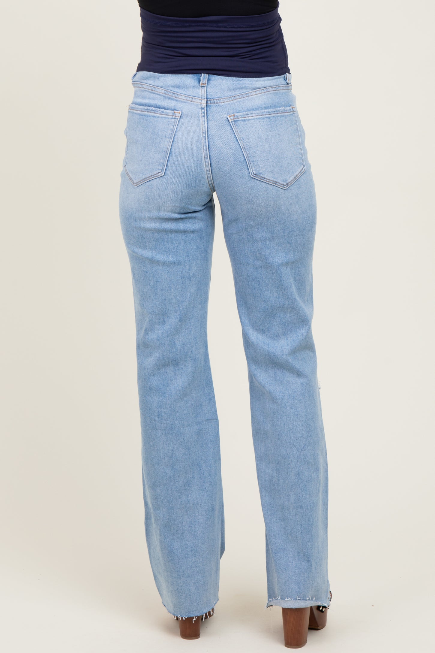 Light Blue 90'S Vintage Super High Rise Flare Maternity Jeans