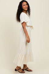 Cream Bust Knot Cotton Gauze Midi Dress