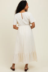 Cream Bust Knot Cotton Gauze Midi Dress