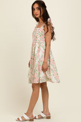 Pink Floral Print Smocked Back Dress