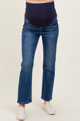 Dark High Rise Crop Straight Maternity Jeans