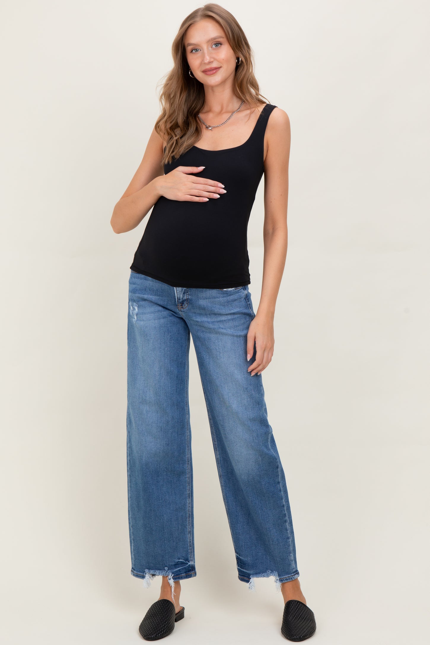 Dark Mid Rise Baggy Maternity Jeans
