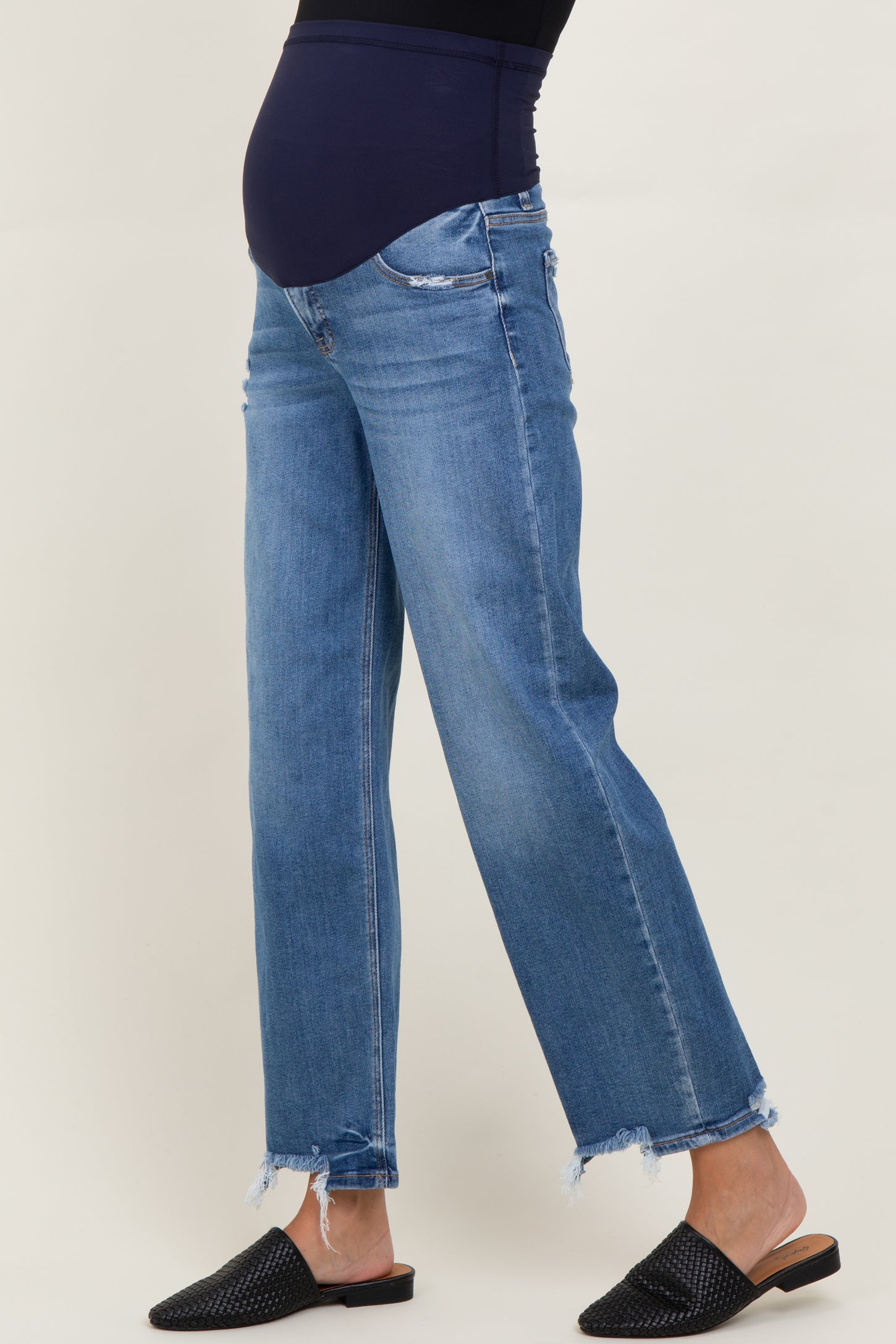 Dark Mid Rise Baggy Maternity Jeans