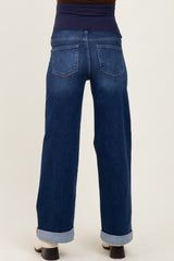 Dark High Rise Wide Leg Cuffed Maternity Jeans