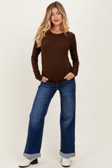 Dark High Rise Wide Leg Cuffed Maternity Jeans